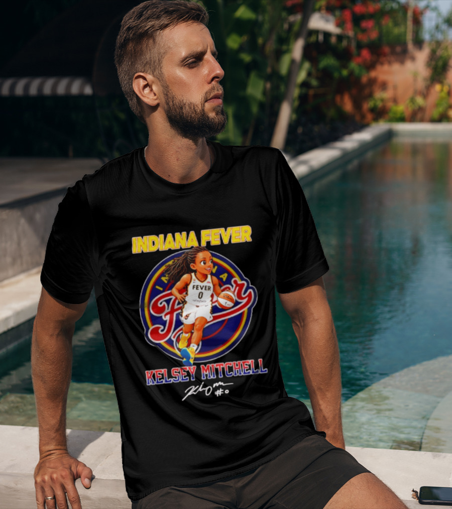Indiana Fever Kelsey Mitchell Cartoon Basketball Player Signature T-Shirt