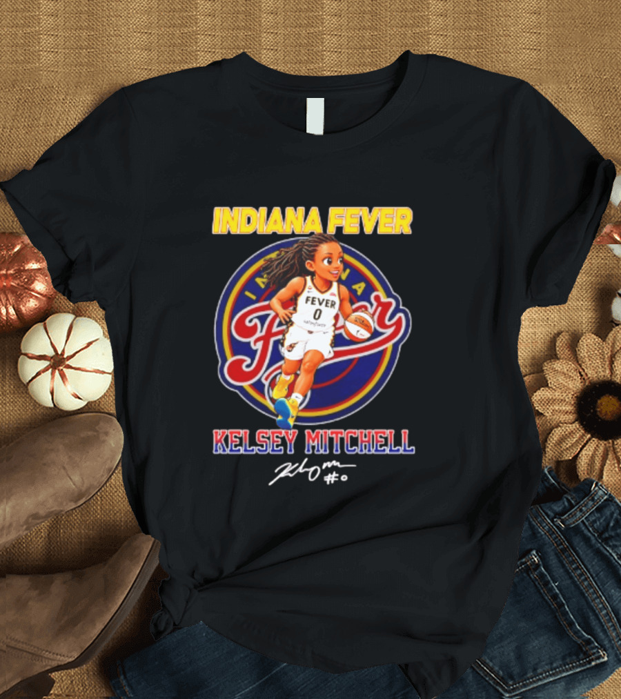 Indiana Fever Kelsey Mitchell Cartoon Basketball Player Signature T-Shirt