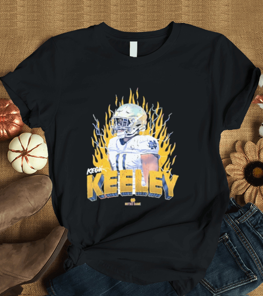 Notre Dame Football Keeley 11 NCAA Player Name Flame Burst T-Shirt