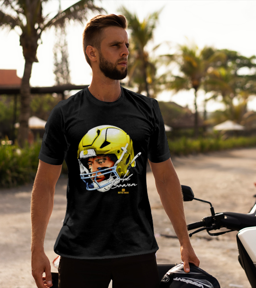 Notre Dame Drayk Bowen NCAA Football Headgear Fan Gear T-Shirt