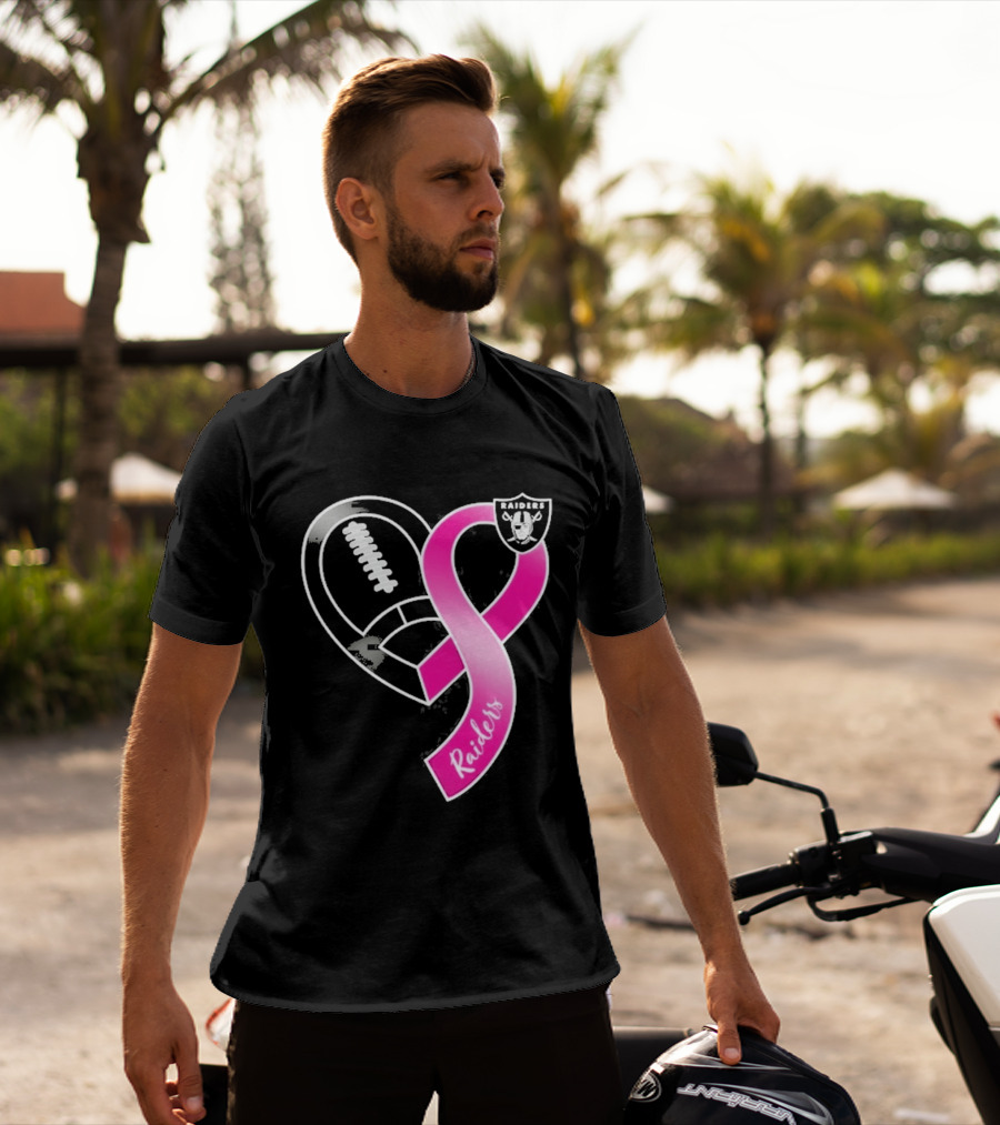 Las Vegas Raiders Breast Cancer Awareness Heart And Ribbon 2026 T-Shirt