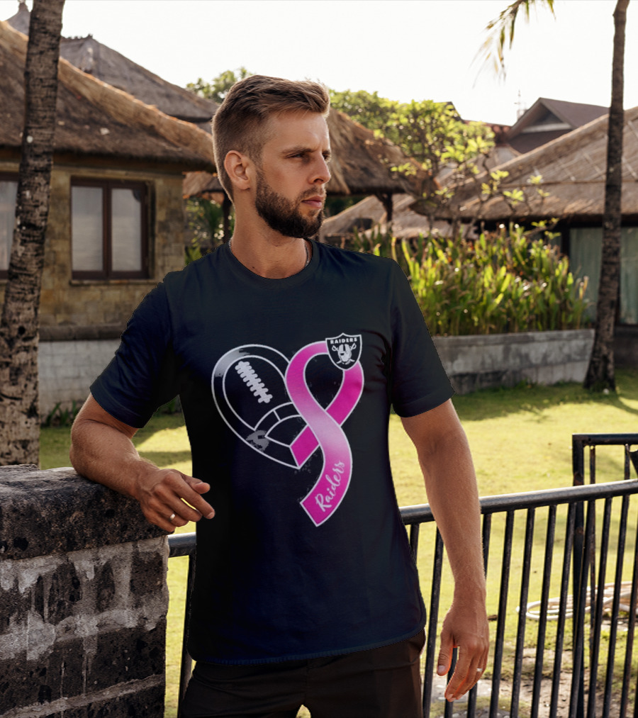 Las Vegas Raiders Breast Cancer Awareness Heart And Ribbon 2026 T-Shirt