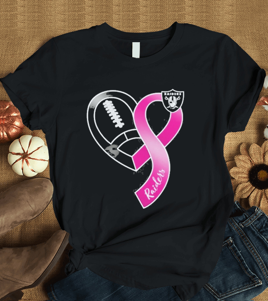 Las Vegas Raiders Breast Cancer Awareness Heart And Ribbon 2026 T-Shirt