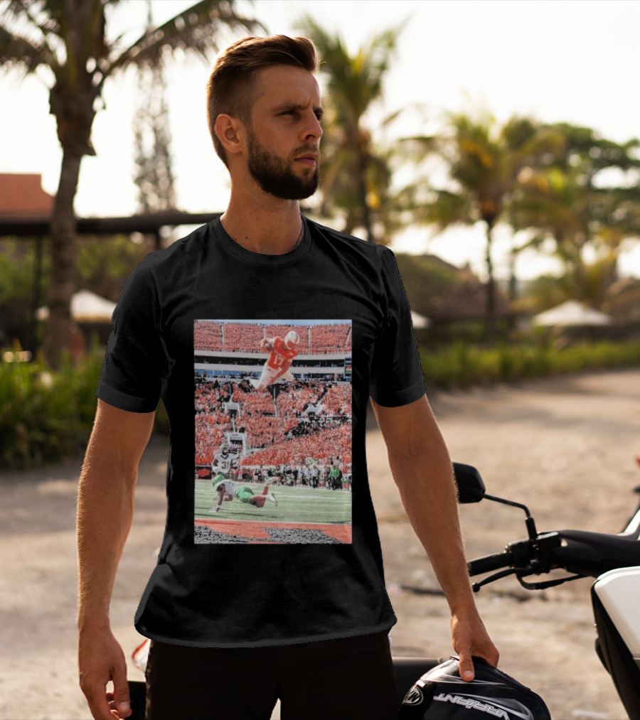 Drew Mestemaker Air Mesty Football Jumping Action 17 Stadium Scene T-Shirt