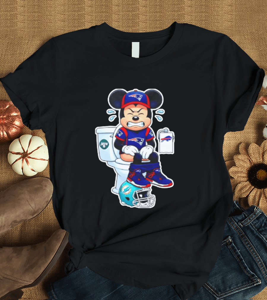 Mickey Patriots Jets Bills Dolphins Toilet Humor Football T-Shirt