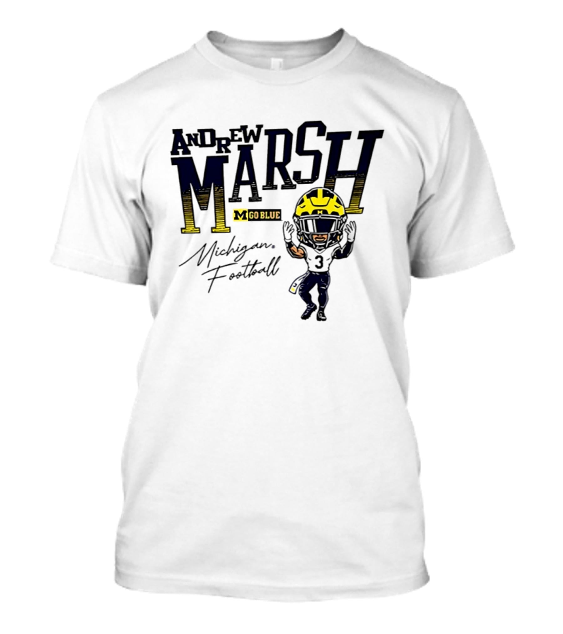 Andrew Marsh Go Blue Michigan Football Player Caricature T-Shirt