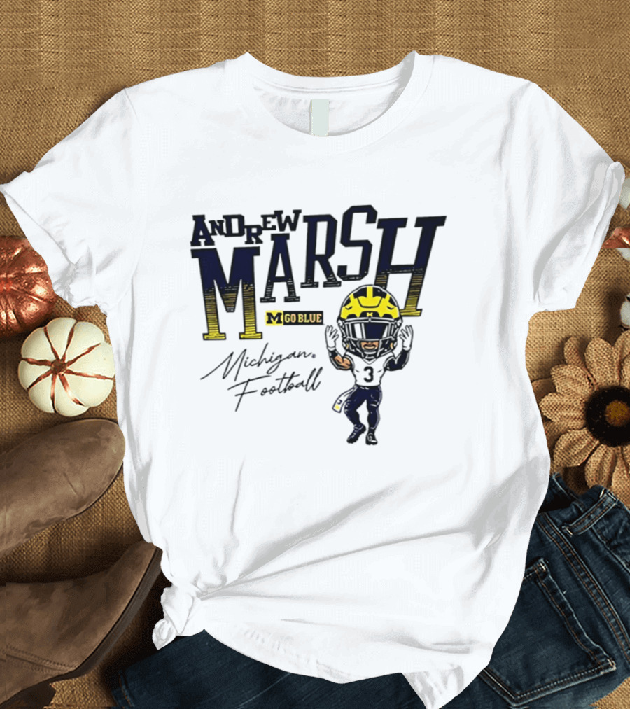 Andrew Marsh Go Blue Michigan Football Player Caricature T-Shirt