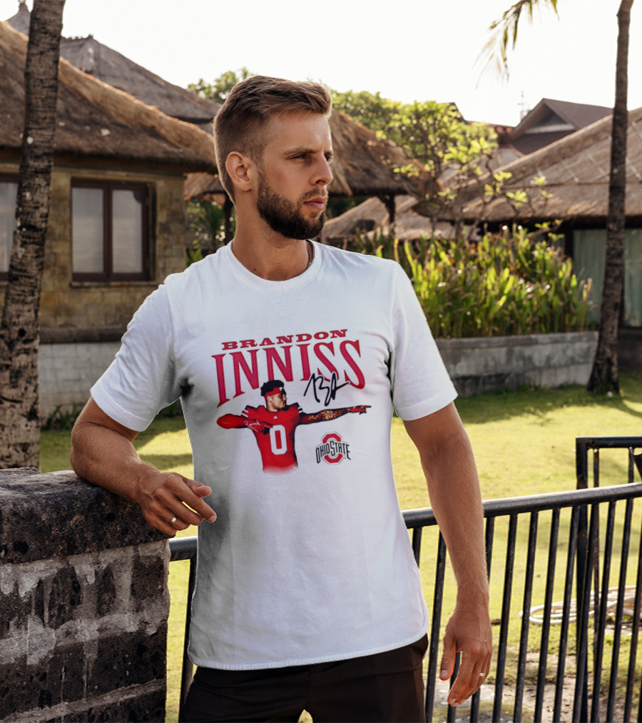 Brandon Inniss Ohio State Buckeyes Football Player Number 0 Action Pose Signature T-Shirt