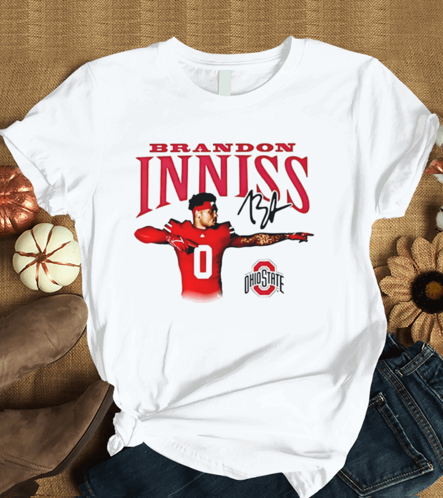 Brandon Inniss Ohio State Buckeyes Football Player Number 0 Action Pose Signature T-Shirt