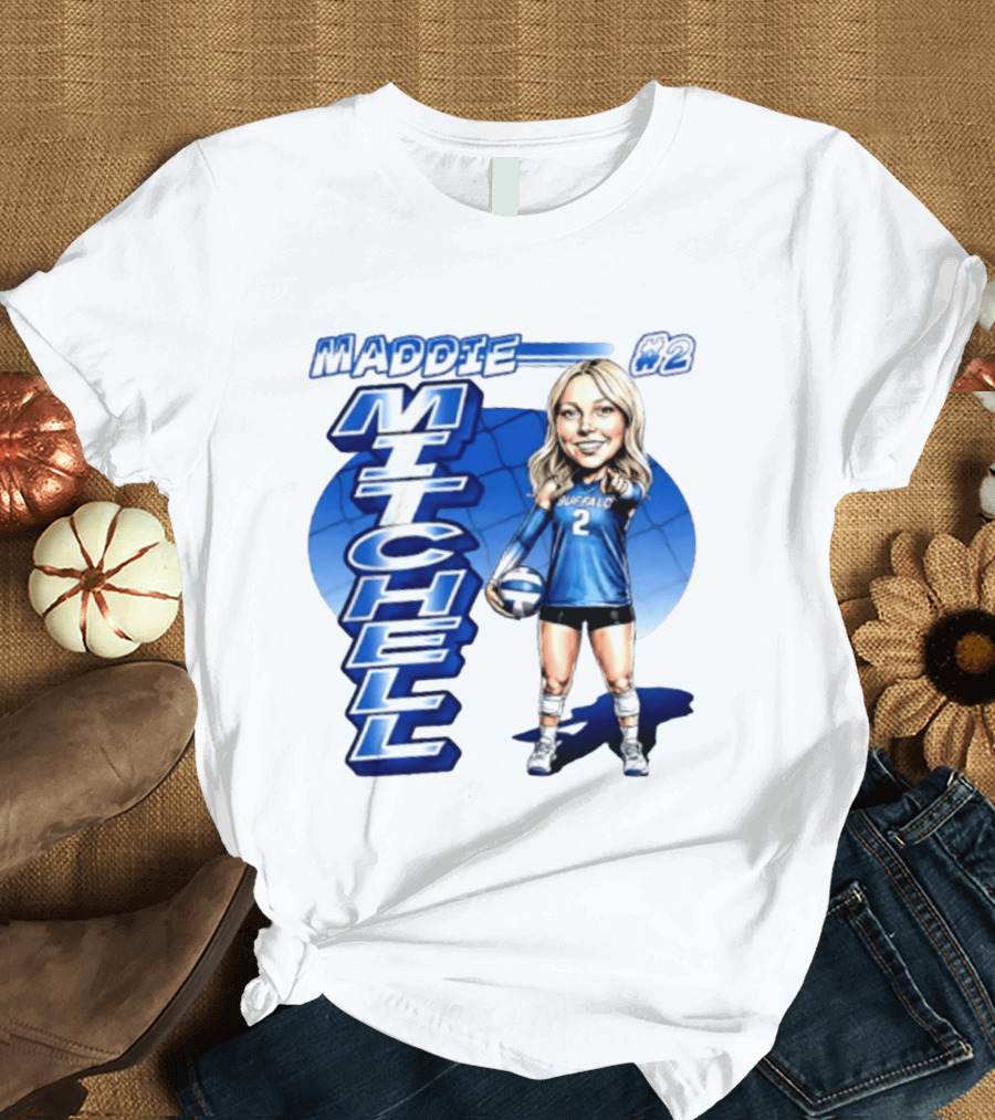 Maddie Mitchell #2 Buffalo Volleyball Caricature T-Shirt