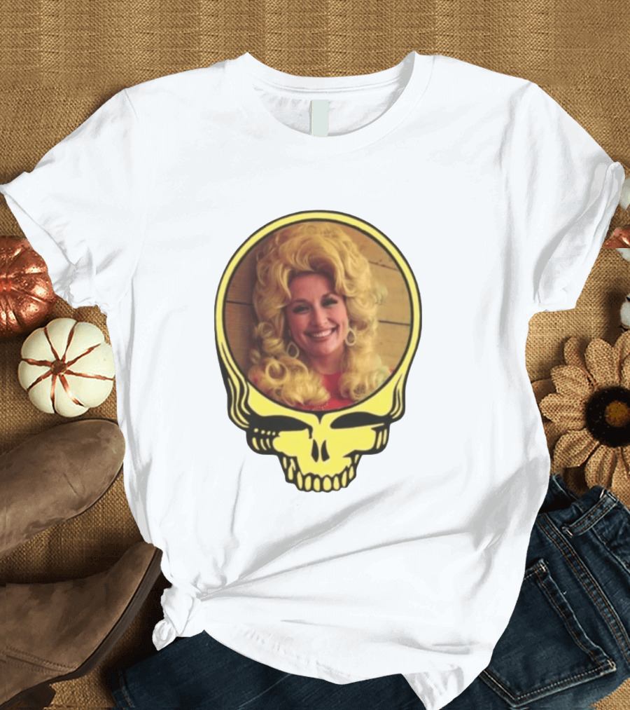 Dolly Parton Grateful Dead Skull Motif T-Shirt