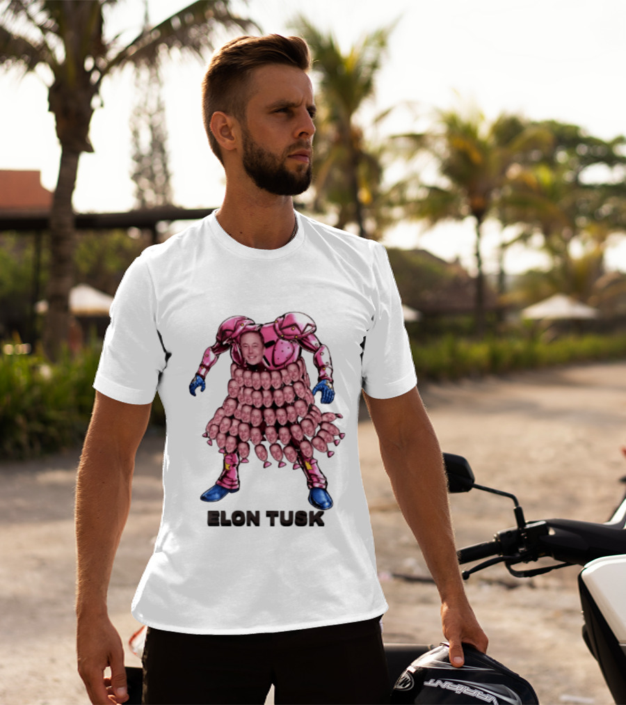 Elon Tusk Pink Armor Mosaic Elon Musk Faces T-Shirt