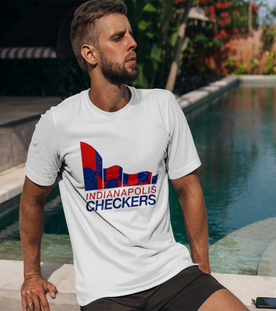 Indianapolis Checkers Vintage Hockey Team Red And Blue Flag T-Shirt
