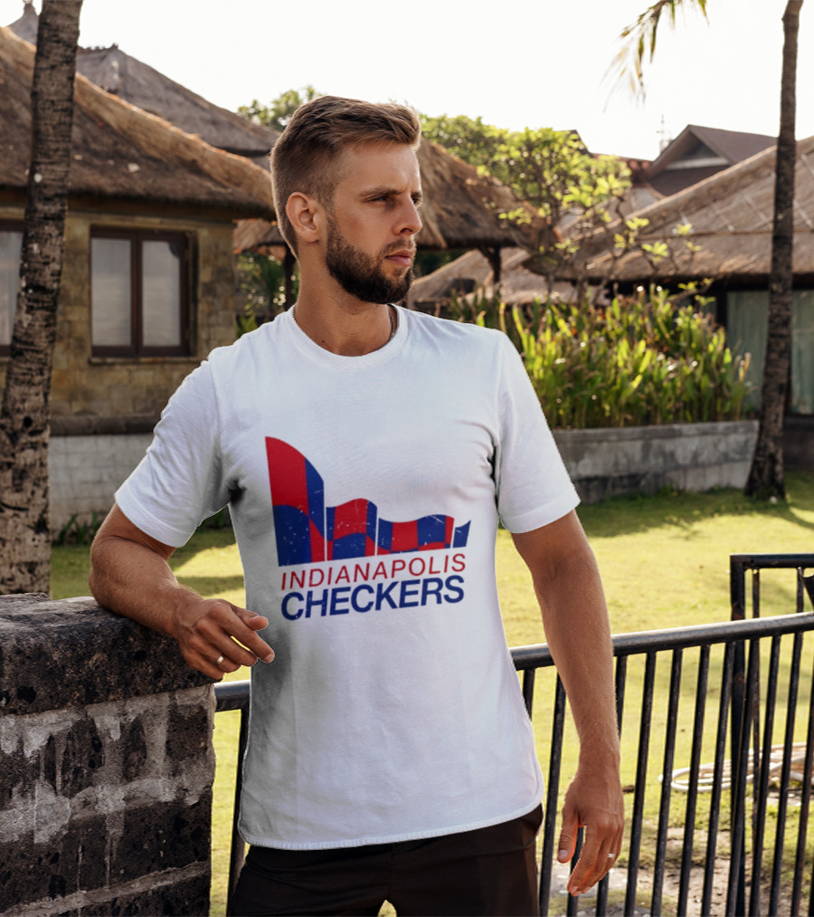 Indianapolis Checkers Vintage Hockey Team Red And Blue Flag T-Shirt