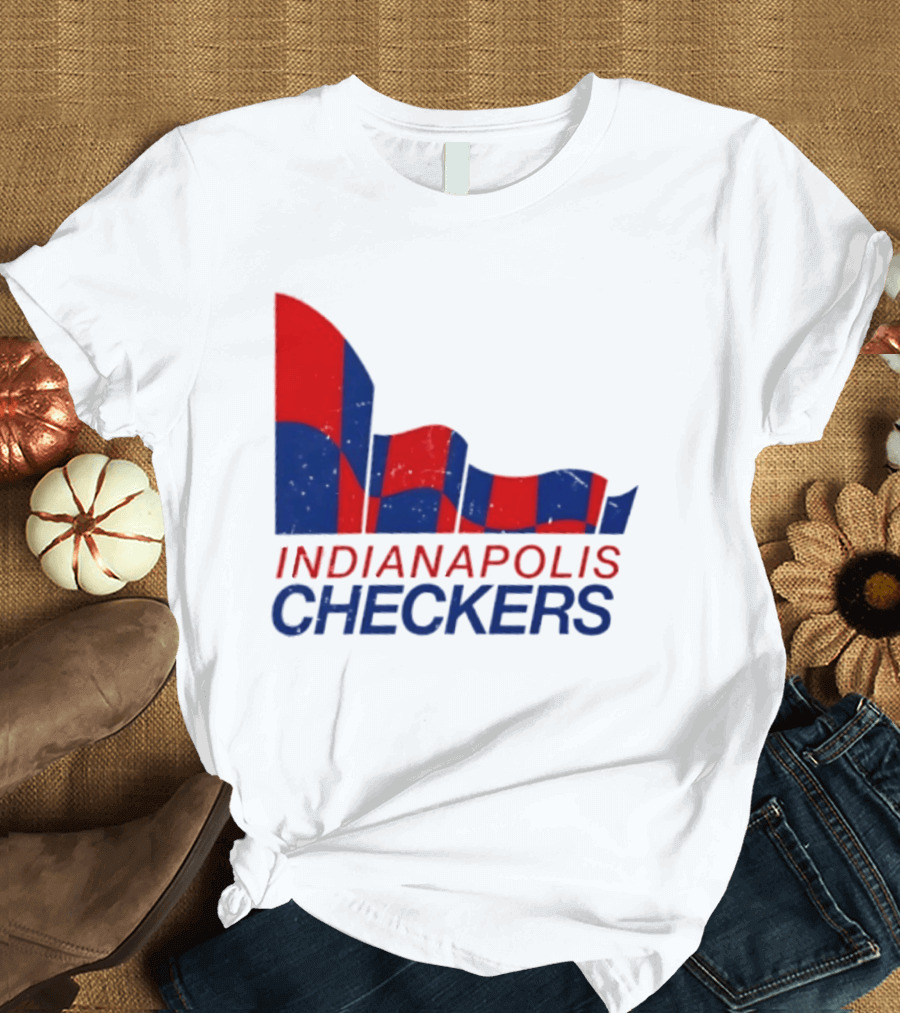 Indianapolis Checkers Vintage Hockey Team Red And Blue Flag T-Shirt