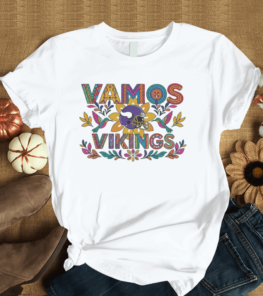 Vamos Vikings Colorful Helmet Floral T-Shirt