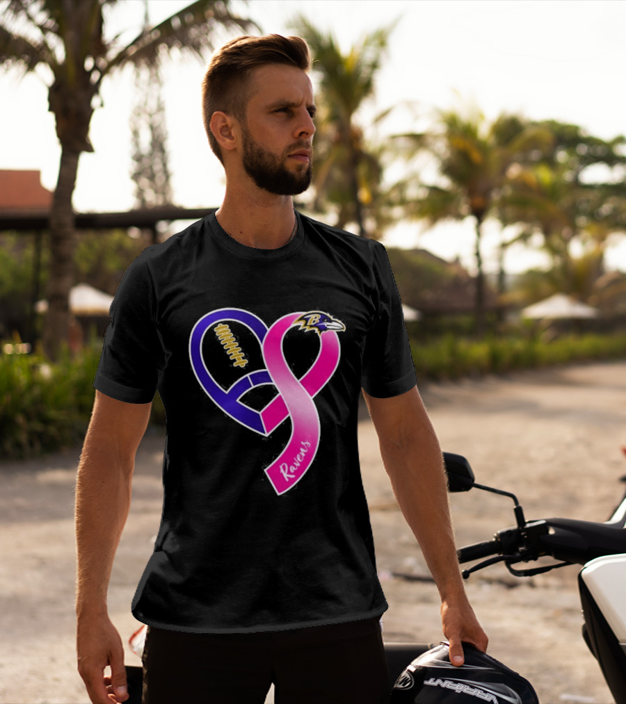 Baltimore Ravens Breast Cancer Awareness Heart Ribbon 2026 T-Shirt