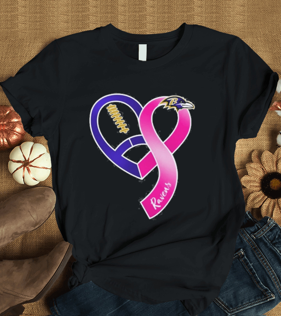 Baltimore Ravens Breast Cancer Awareness Heart Ribbon 2026 T-Shirt