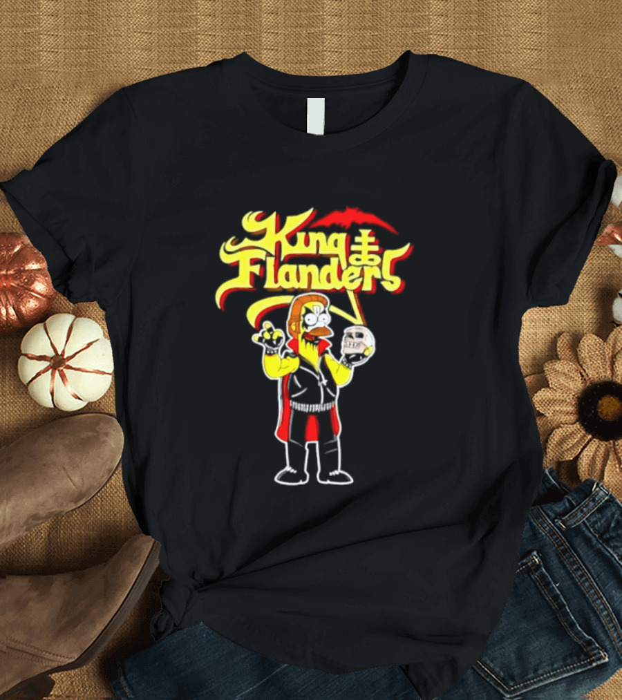 King Flanders Ned Flanders Metal Skull Holding Flowers And Skull T-Shirt