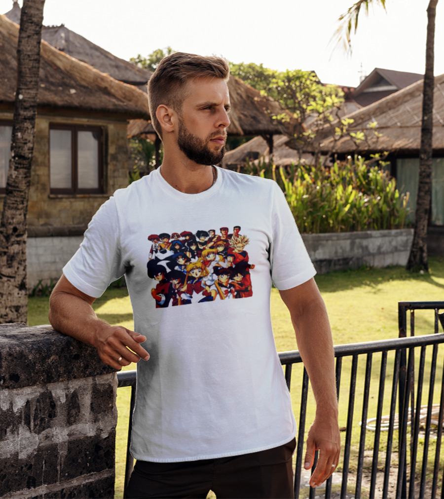 Anime Collage 9 Cartoon Sailor Moon Dragon Ball Z Characters T-Shirt