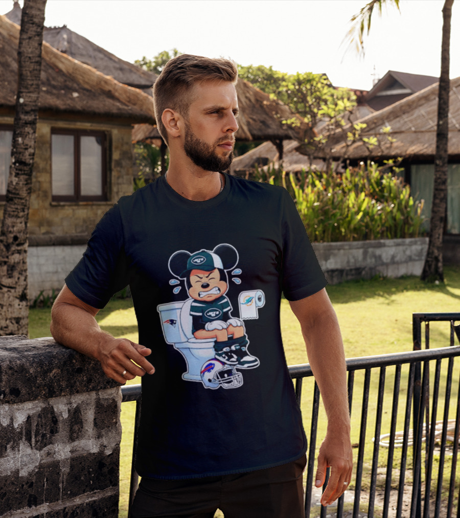 Mickey Jets Toilet Frustration Patriots Dolphins Bills Rivalry T-Shirt