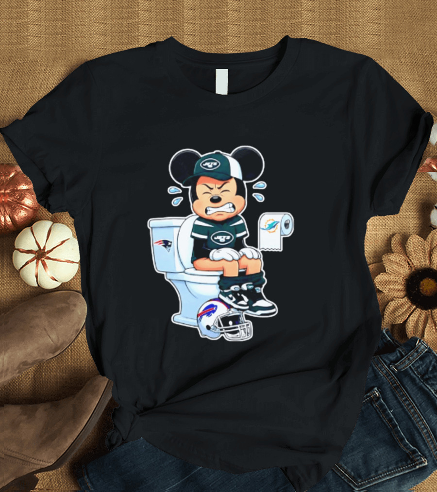 Mickey Jets Toilet Frustration Patriots Dolphins Bills Rivalry T-Shirt