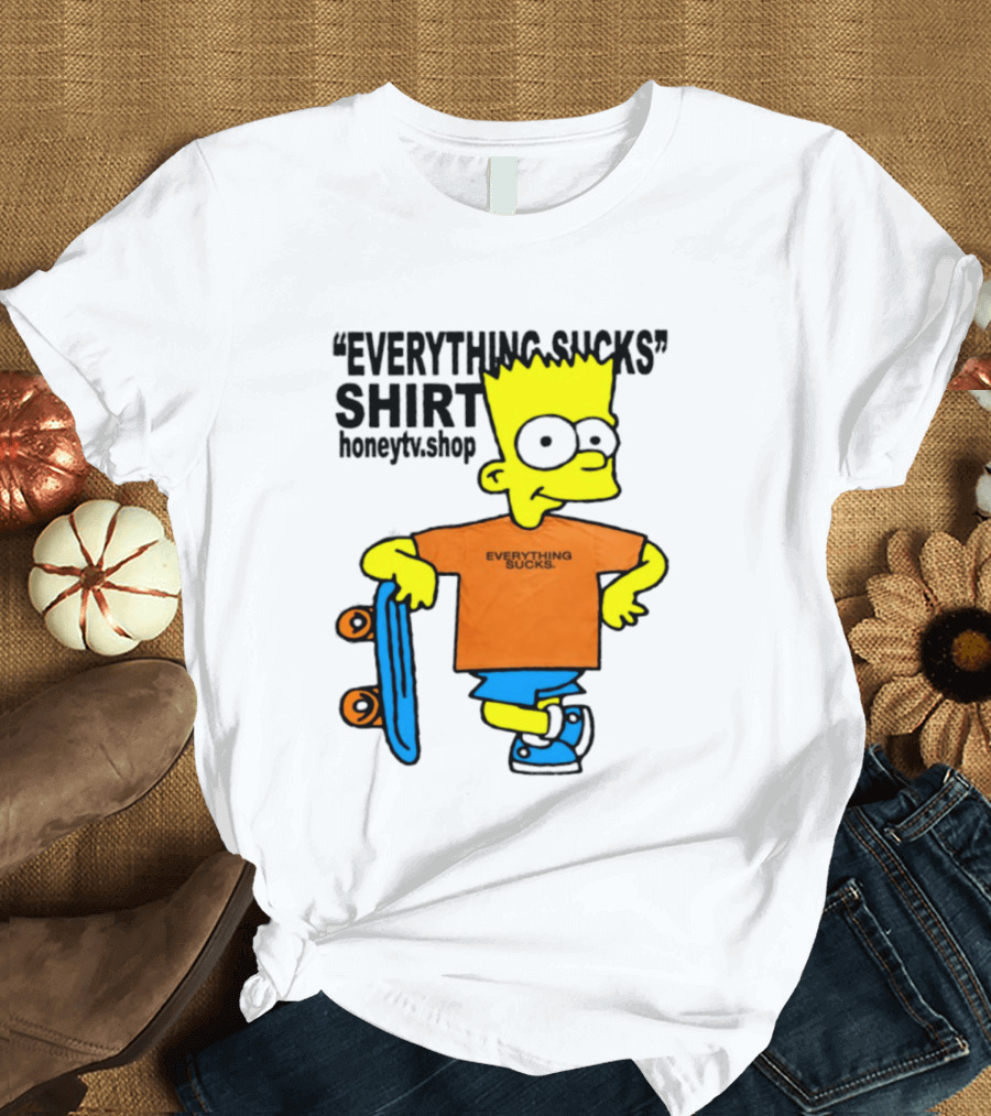Bart Simpson Everything Sucks Skateboard Homage The Simpsons T-Shirt