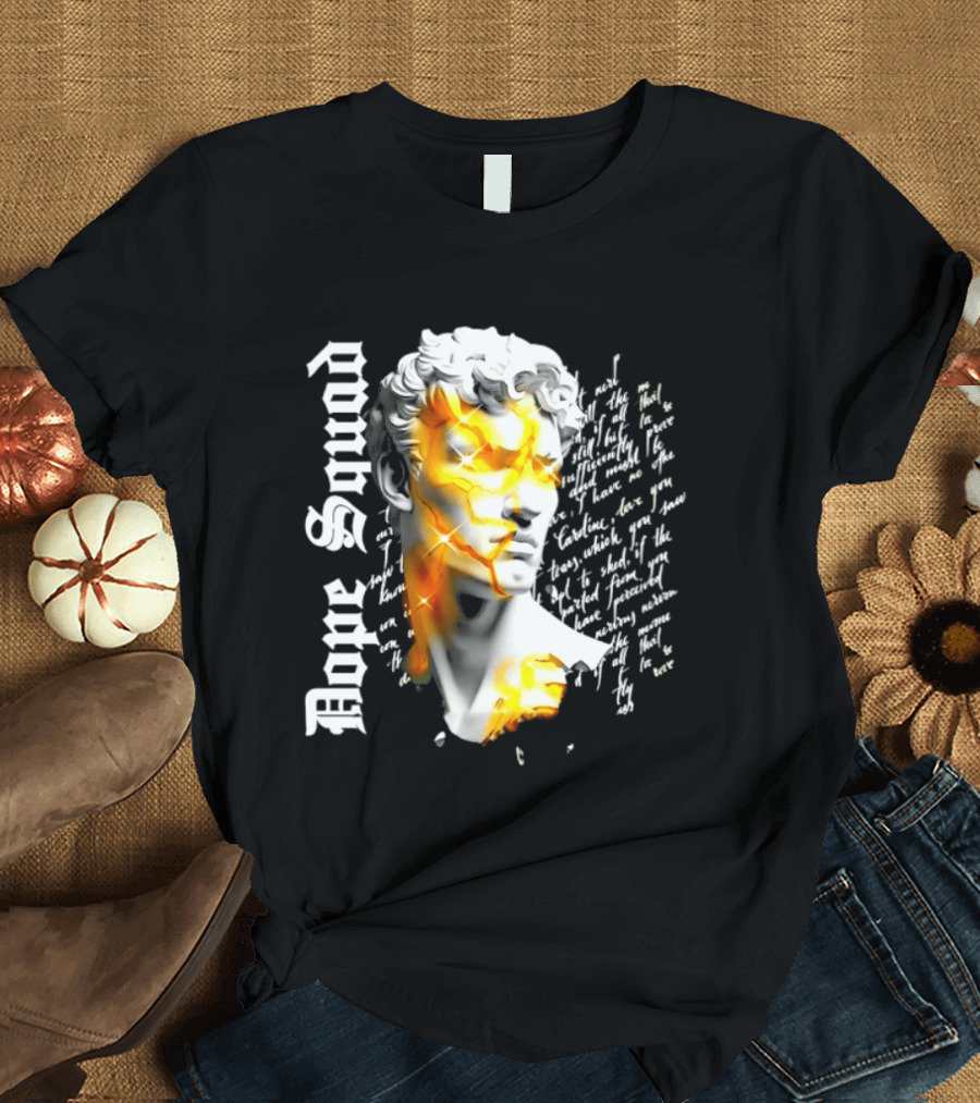 Dope Squad Greek Statue Golden Cracks Text Overlay T-Shirt
