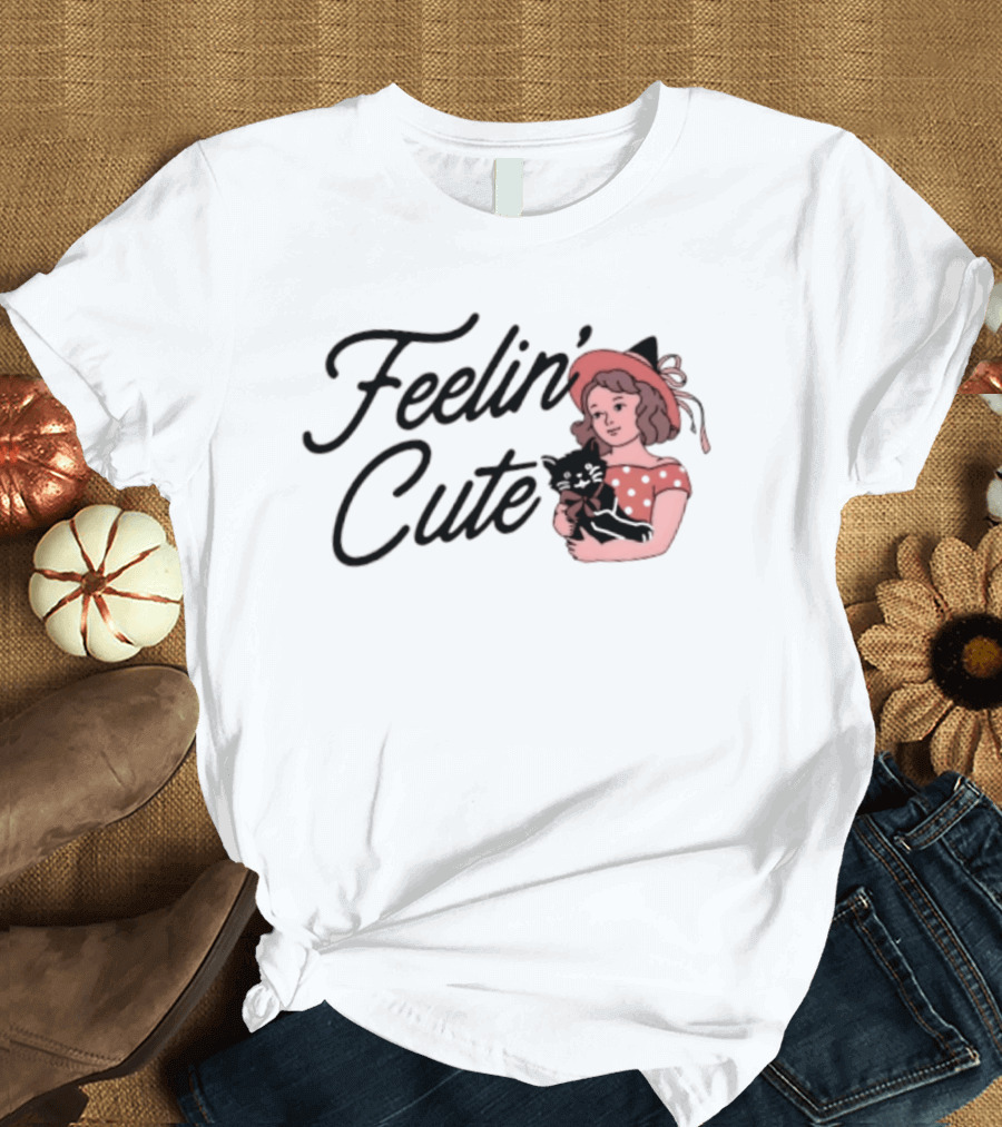 Feelin' Cute Witch With Black Cat Aesthetic T-Shirt