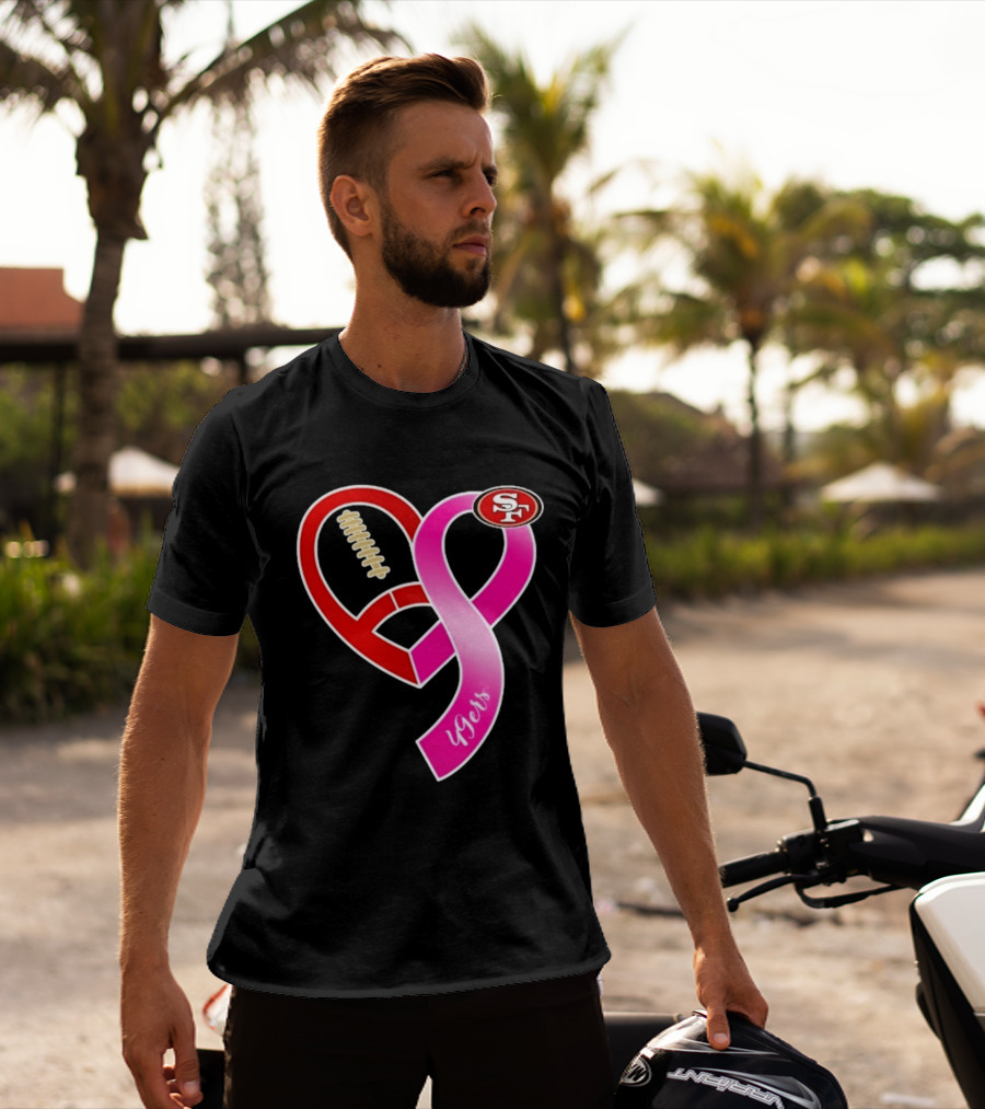 San Francisco 49ers Pink Ribbon Heart Breast Cancer Awareness 2026 T-Shirt