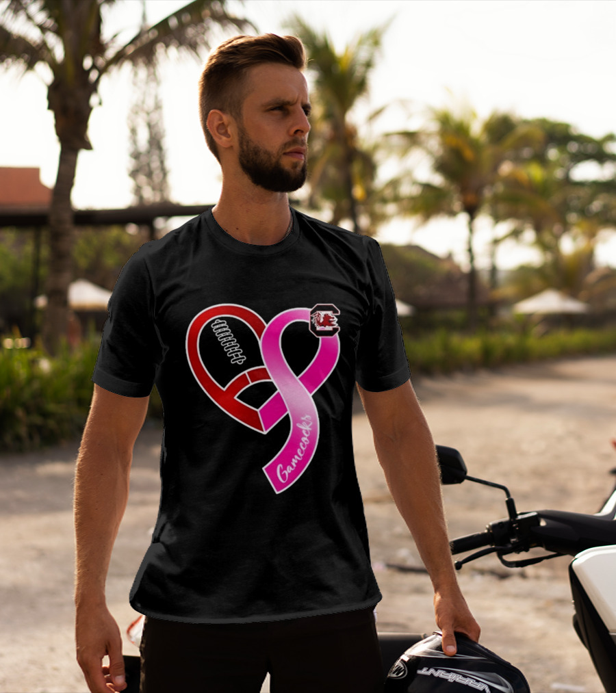 South Carolina Gamecocks Breast Cancer Awareness Ribbon Heart 2026 T-Shirt