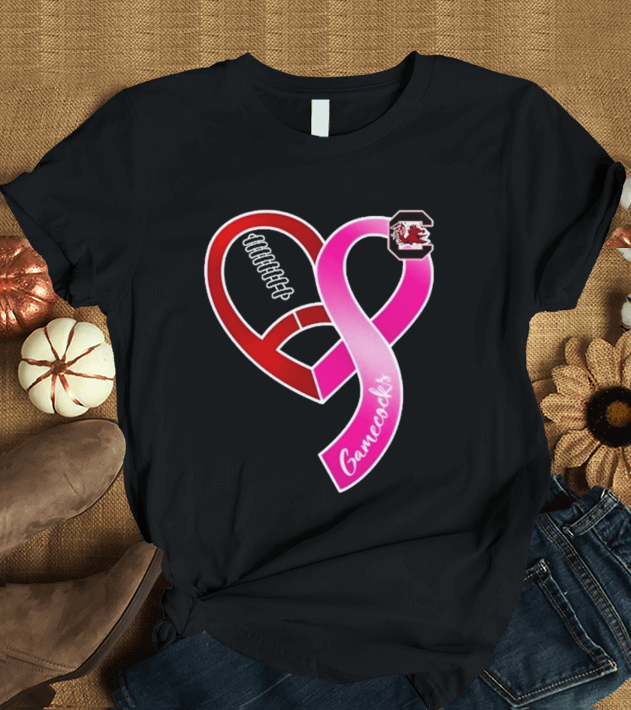 South Carolina Gamecocks Breast Cancer Awareness Ribbon Heart 2026 T-Shirt