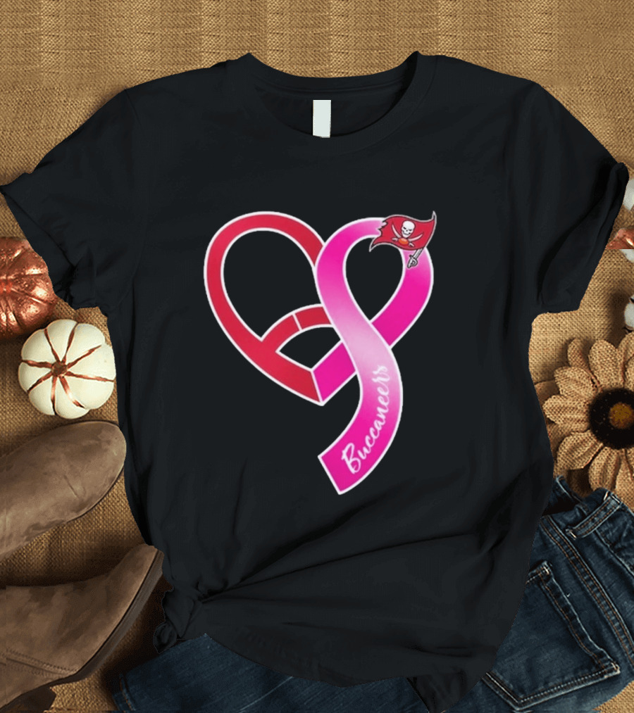 Tampa Bay Buccaneers Heart Ribbon Breast Cancer Awareness 2026 Flag T-Shirt