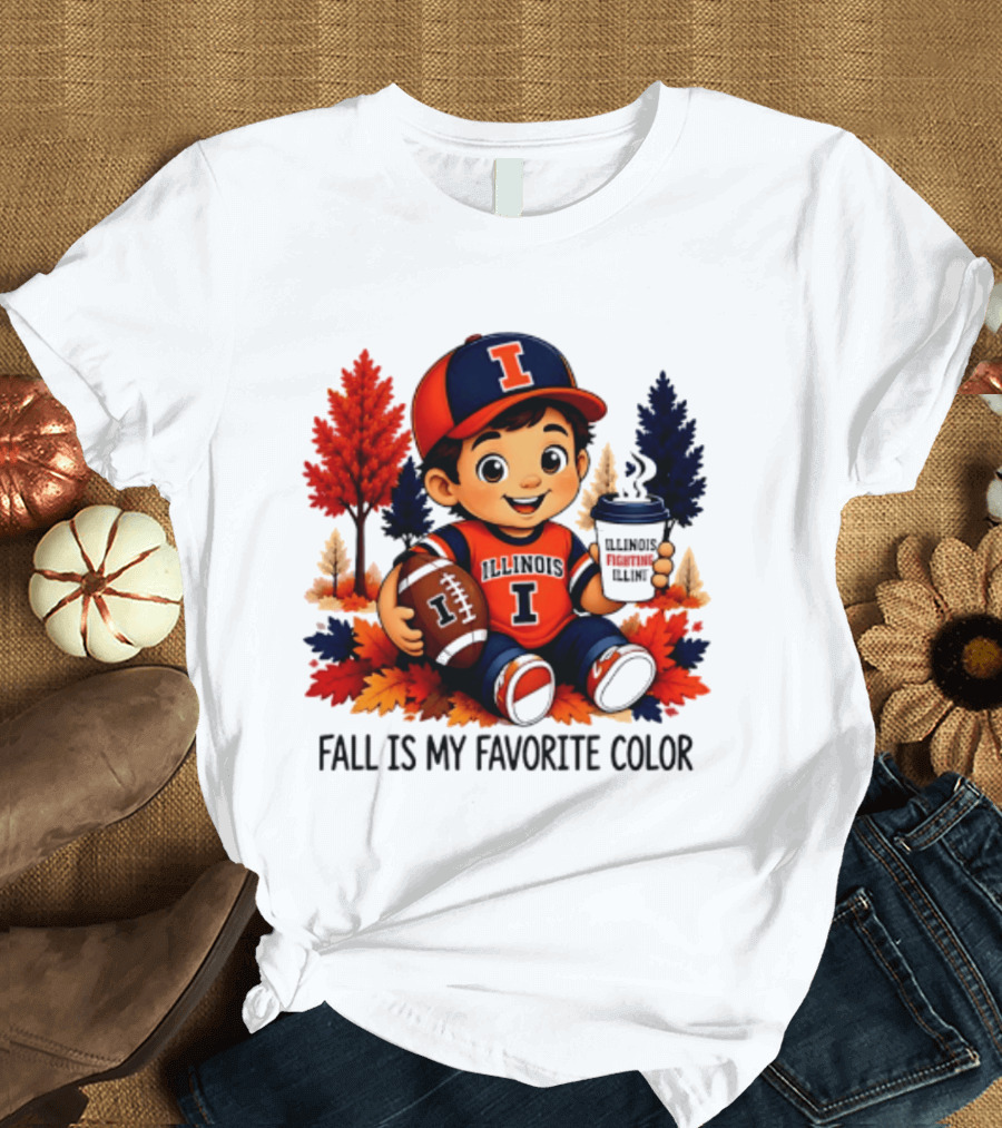 Illinois Fighting Illini Fall Is My Favorite Color Football Kid T-Shirt
