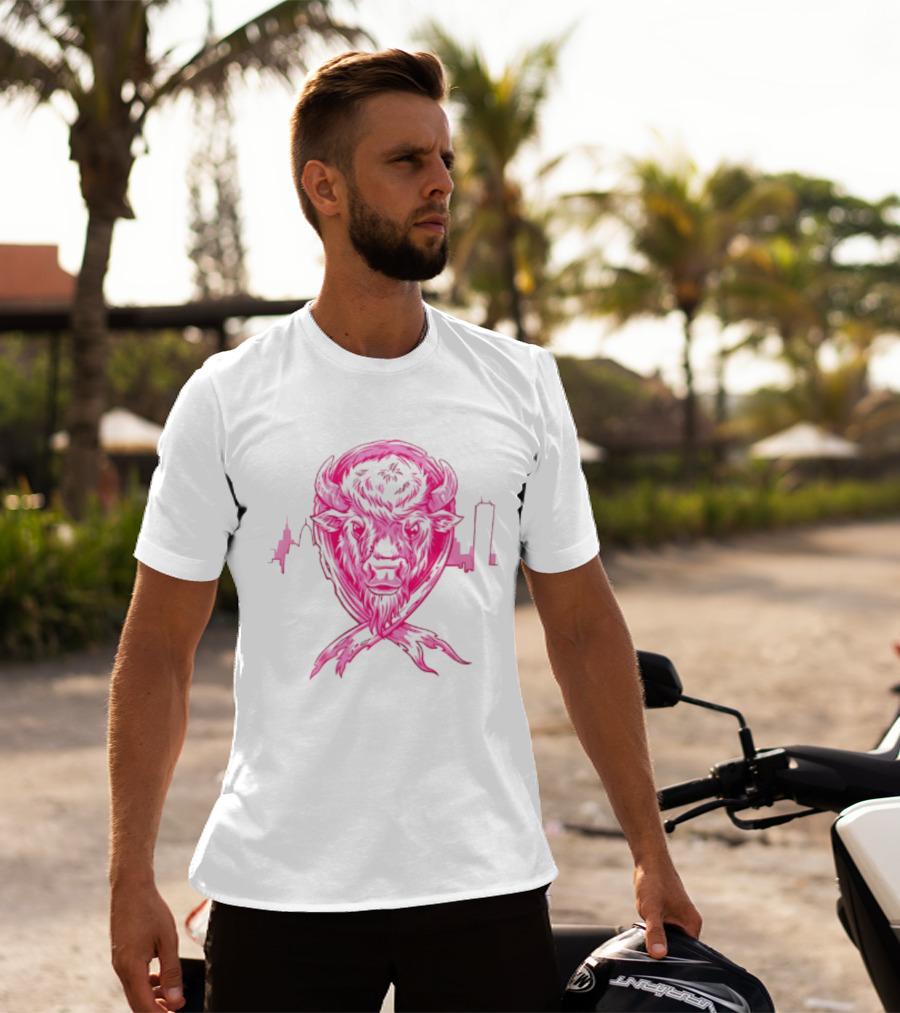 Making Strides 2026 Buffalo Mafia Pink Ribbon Skyline T-Shirt
