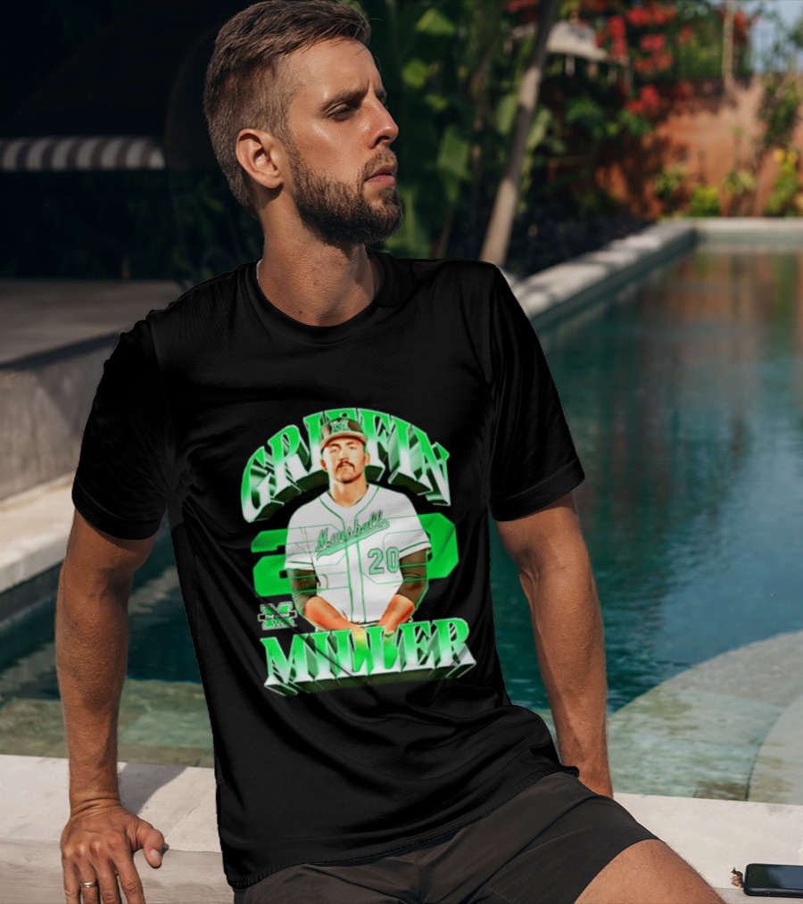 Marshall Thundering Herd NCAA Baseball Griffin Miller 20 Player Image T-Shirt