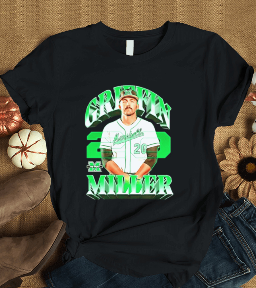 Marshall Thundering Herd NCAA Baseball Griffin Miller 20 Player Image T-Shirt