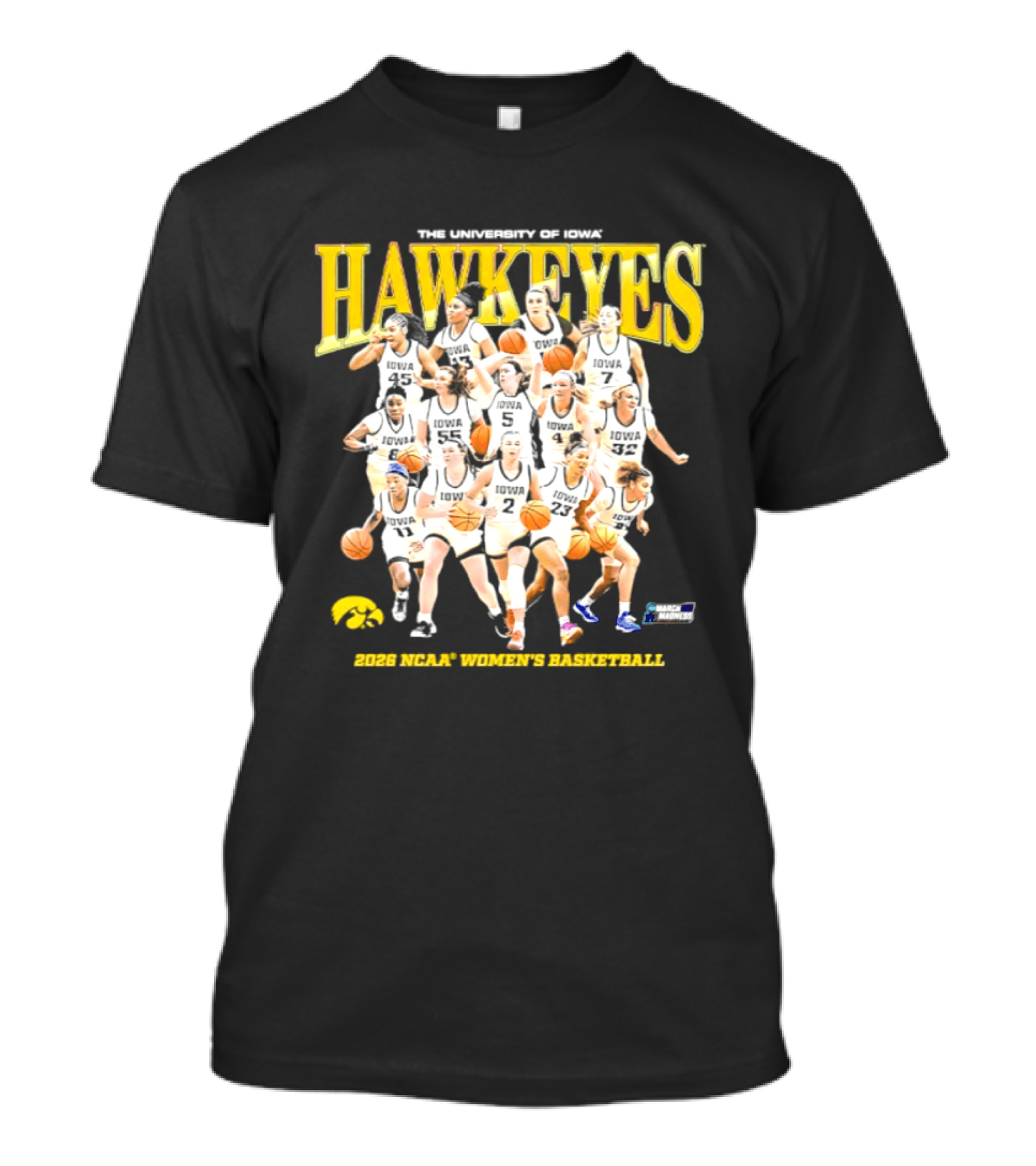 The University Of Iowa Hawkeyes 2026 NCAA Women's Basketball Team Players T-Shirt