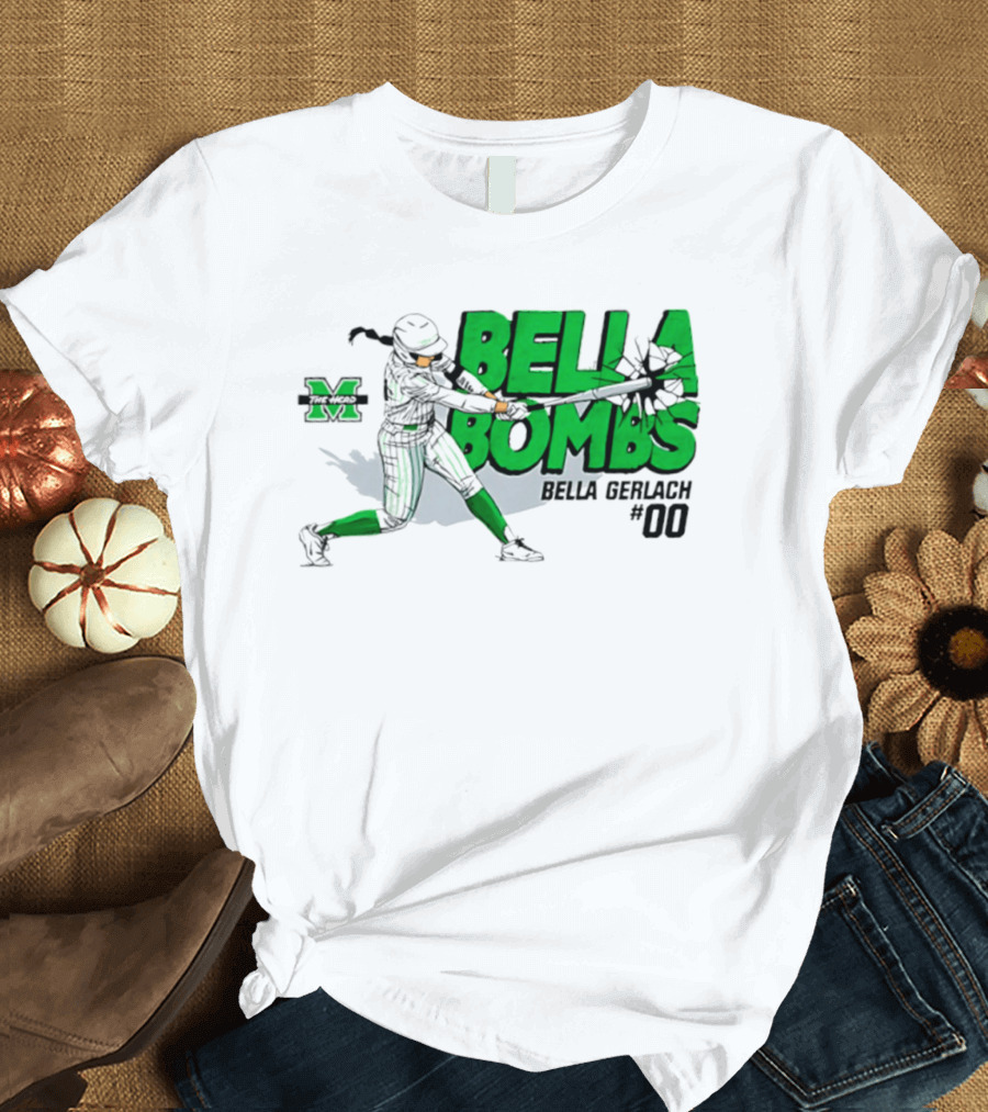 Marshall Thundering Herd Bella Bombs Bella Gerlach #00 NCAA Softball T-Shirt