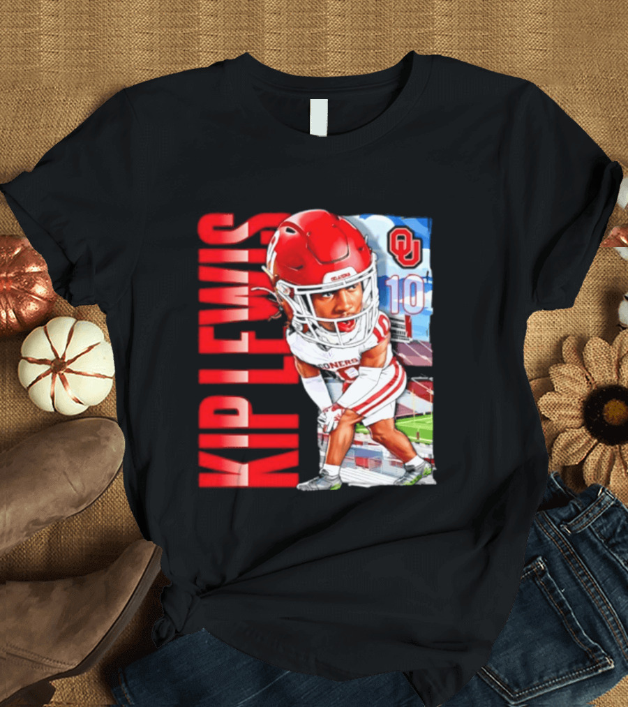 Kip Lewis 10 Oklahoma Sooners NCAA Football Player Caricature T-Shirt
