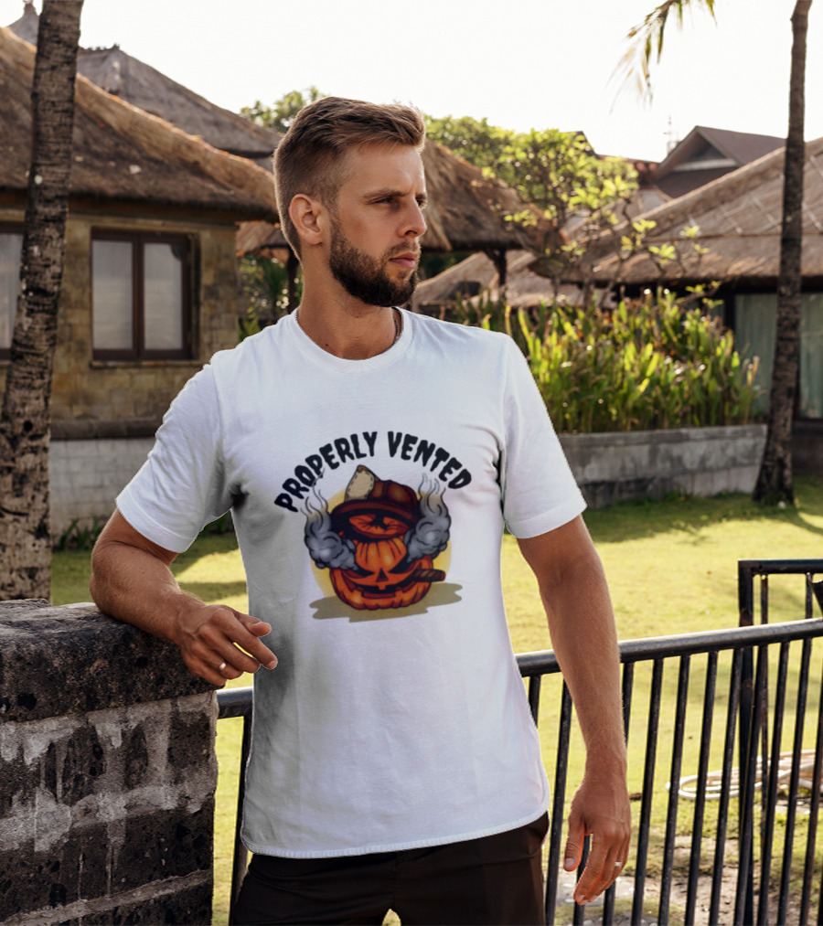 Properly Vented Firefighter Pumpkin Halloween Smoky Jack O' Lantern T-Shirt