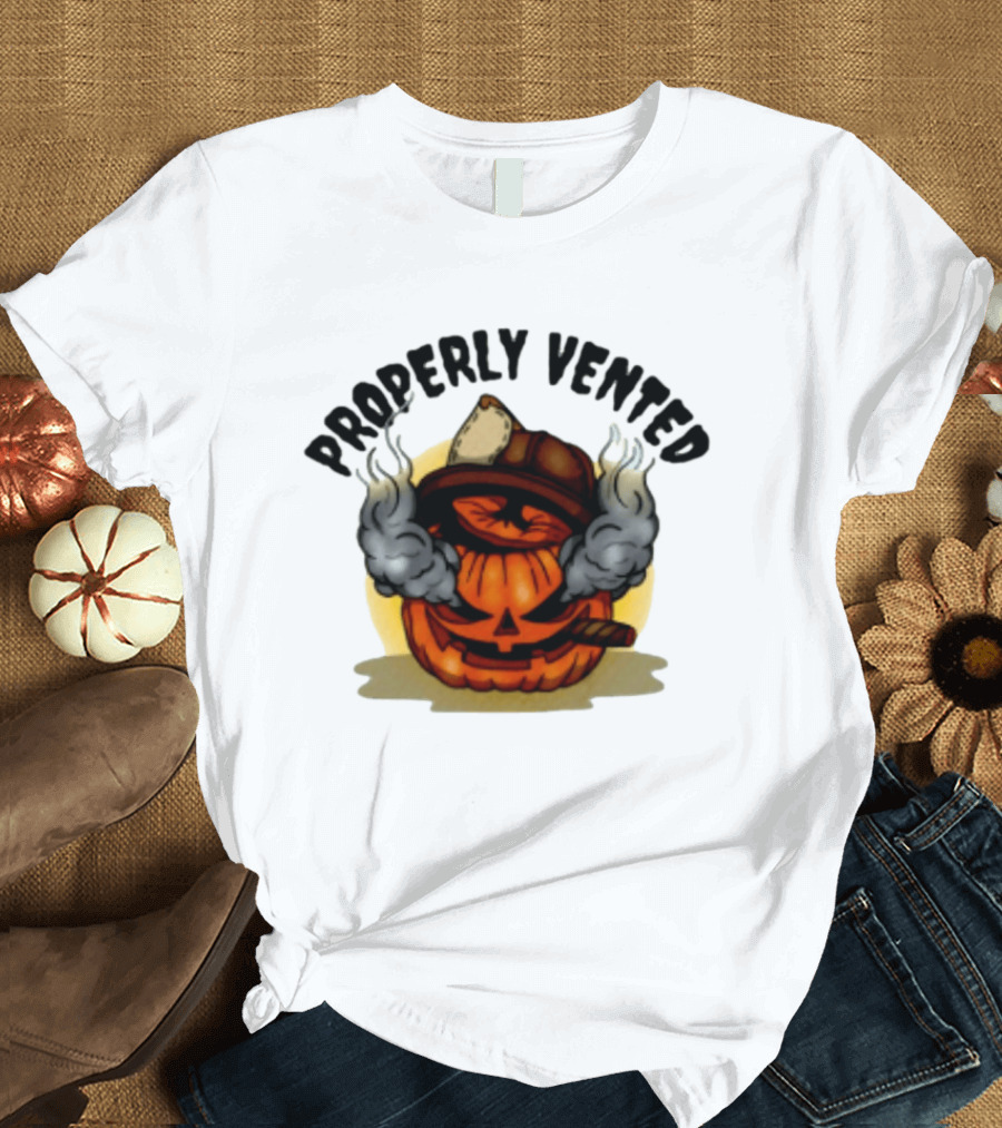 Properly Vented Firefighter Pumpkin Halloween Smoky Jack O' Lantern T-Shirt