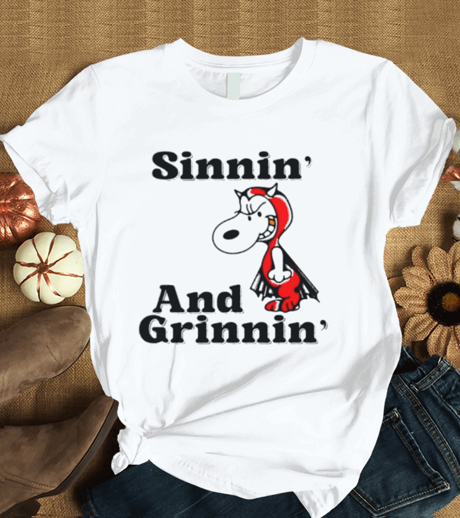 Sinnin' And Grinnin' Snoopy Devil Peanuts Cartoon T-Shirt