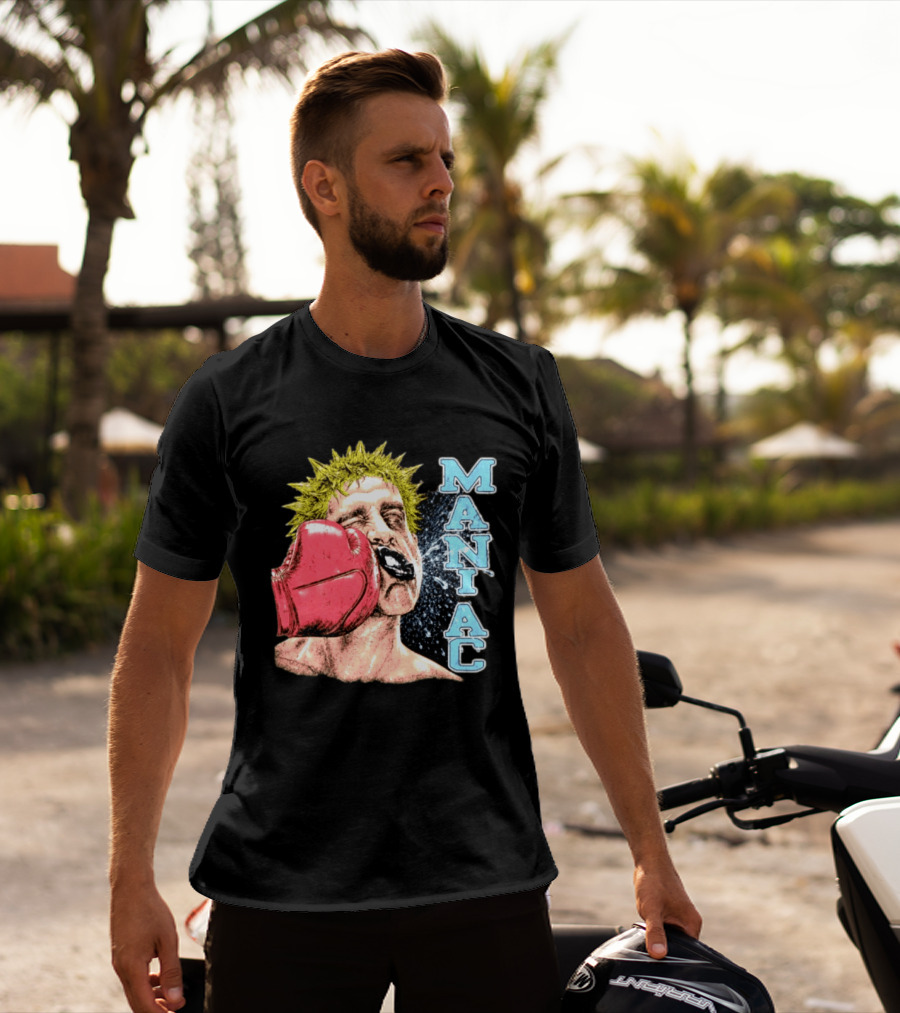 Maniac Boxer Punching Face With Red Glove And Spiky Green Hair T-Shirt