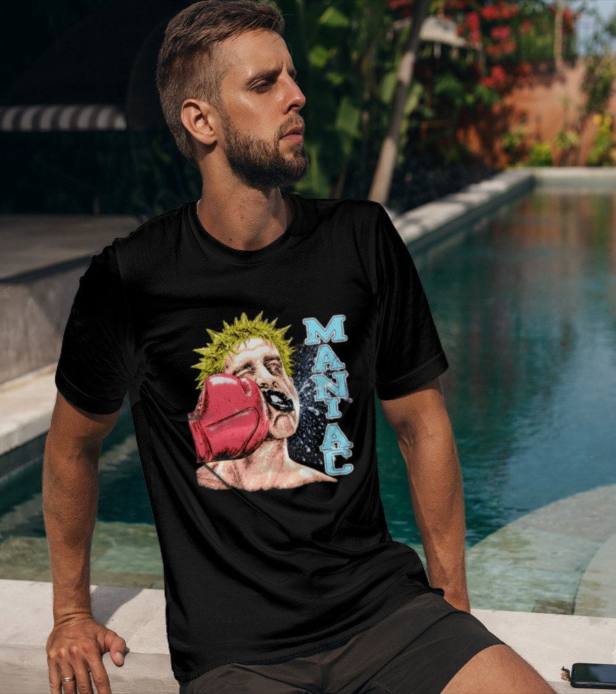 Maniac Boxer Punching Face With Red Glove And Spiky Green Hair T-Shirt
