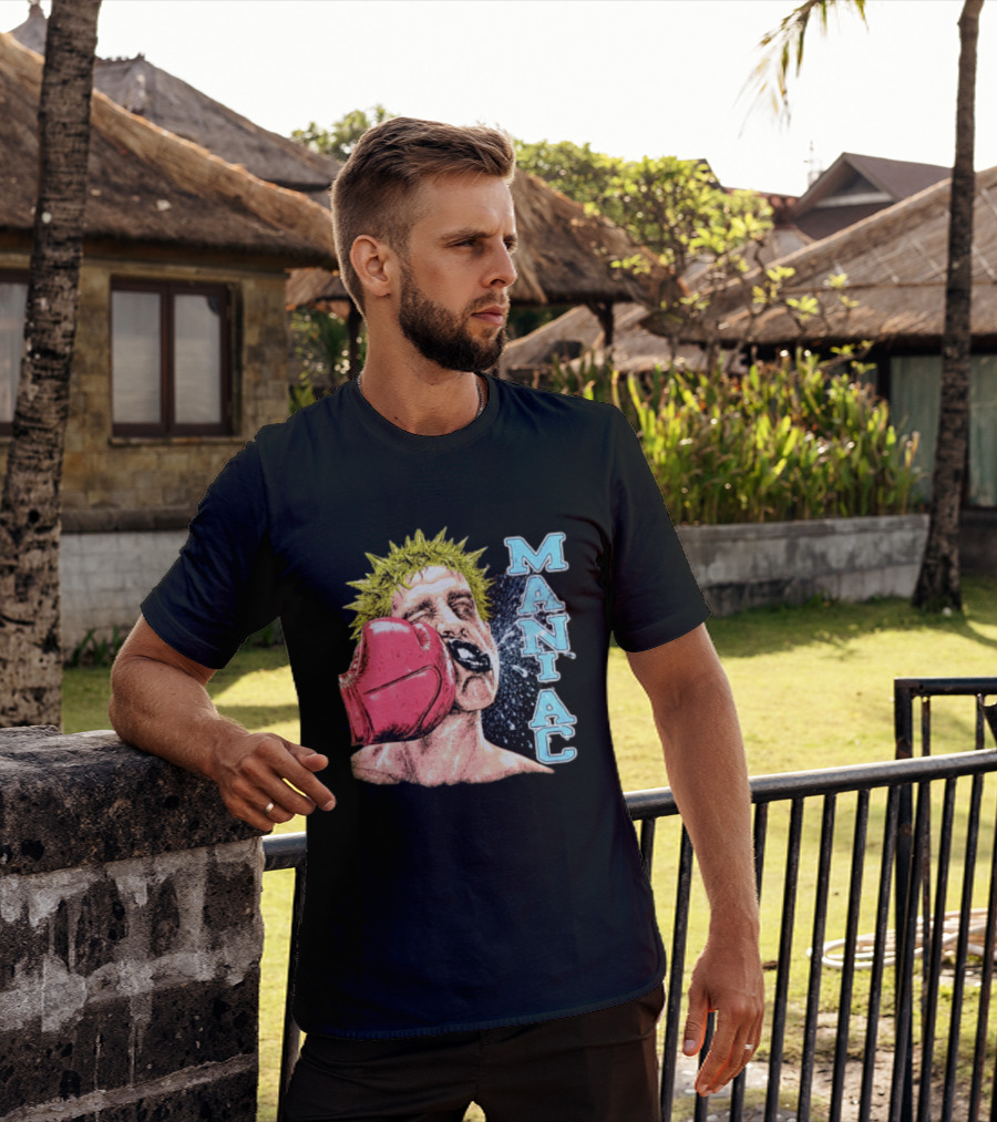 Maniac Boxer Punching Face With Red Glove And Spiky Green Hair T-Shirt