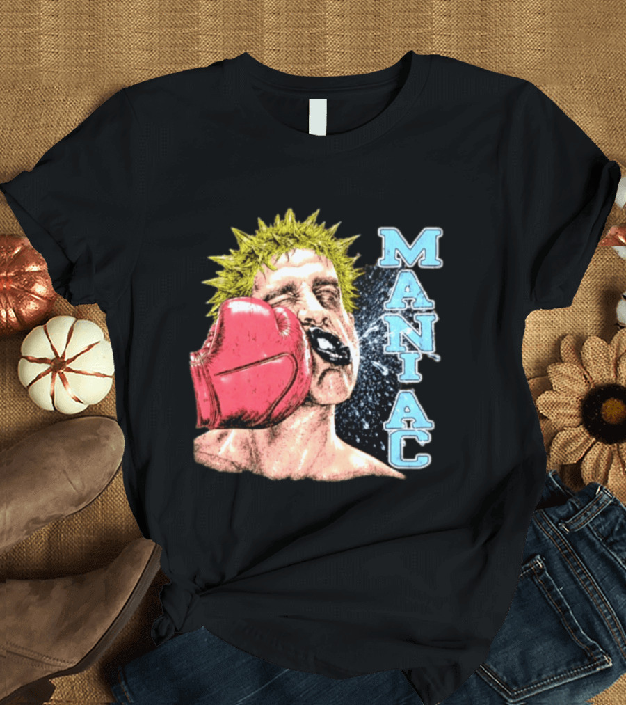 Maniac Boxer Punching Face With Red Glove And Spiky Green Hair T-Shirt