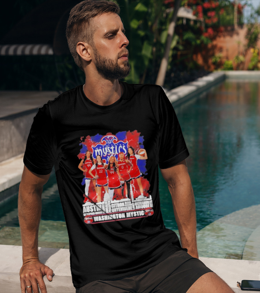 Washington Mystics Roster WNBA Basketball Skyline Austin Littlepage Buggs Poole Citron Onyenwere Amihere Olsen McMahon Amooore T-Shirt