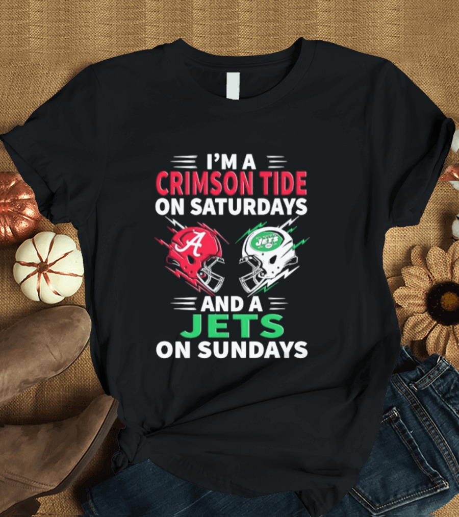 I'm A Crimson Tide On Saturdays And A Jets On Sundays Helmet Football T-Shirt