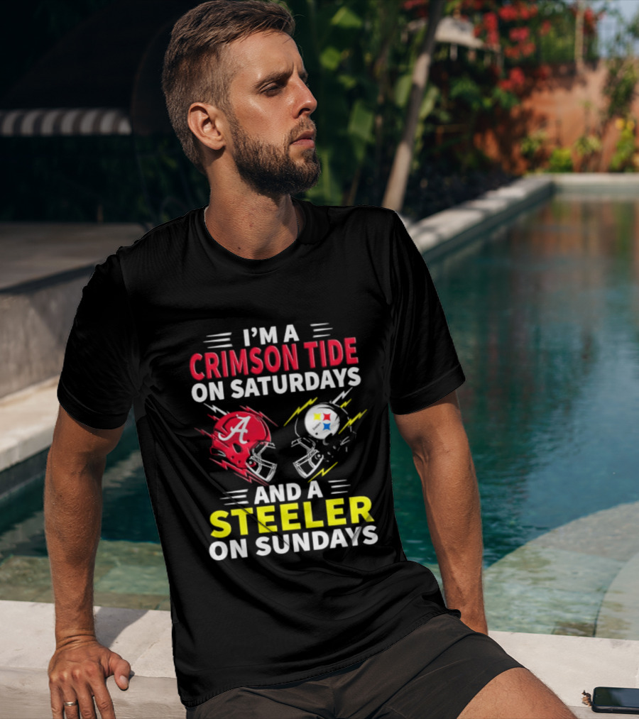 I'm A Crimson Tide On Saturdays And A Steeler On Sundays Football Helmet Fan Gear T-Shirt